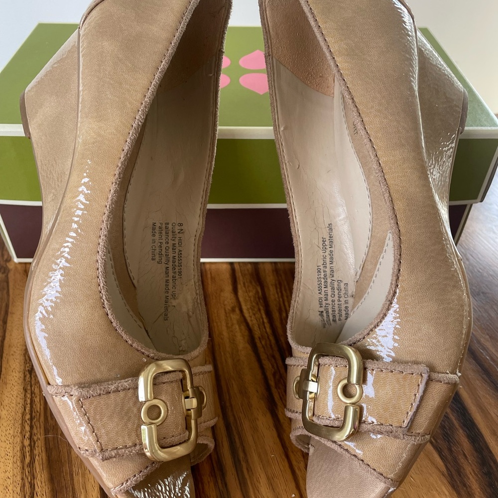 Naturalizer Beige Buckle Peep-Toe Wedges